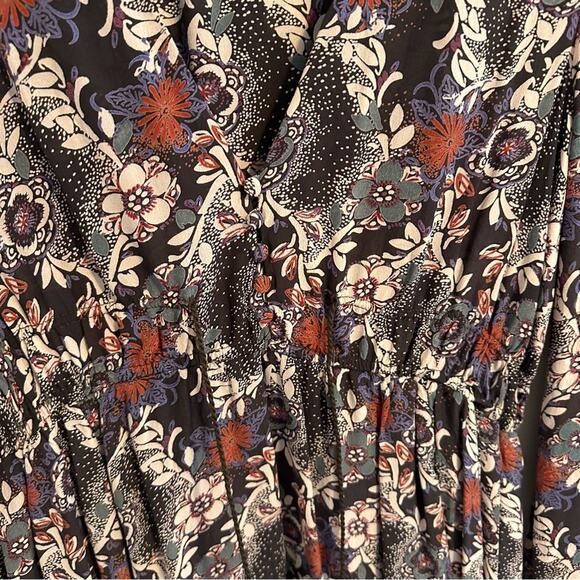 Free People Black Floral Tassel Long Sleeve Mini Dress Medium - Picture 8 of 13